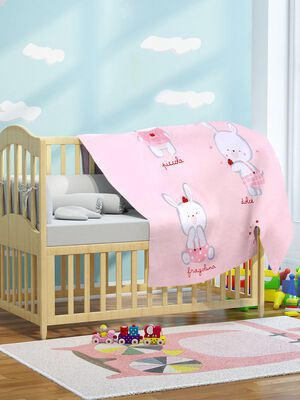 Pink Printed Pram Blanket